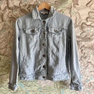 W.A.Y. Wonderful and Young Women S FringeHem 100% Ramie Button Jacket Light Blue